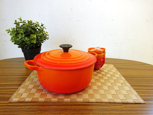 ルクルーゼ Le Creuset ココット・ロンド 両手鍋 20ｃｍ 鋳物ホーロー 鍋 オレンジ フランス IH対応 ★