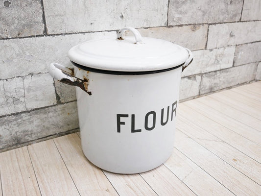 UKビンテージ UK Vintage ホーロー缶 キャニスター フラワー FLOUR エナメル 保存容器 取手付き ●