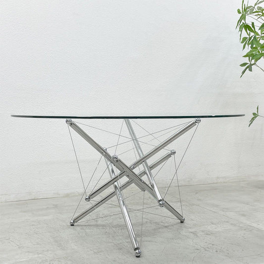 カッシーナ Cassina 714 Table ガラストップ ダイニングテーブル ラウンド  テオドール・ワッデル Theodore Waddell 参考68万円 〓