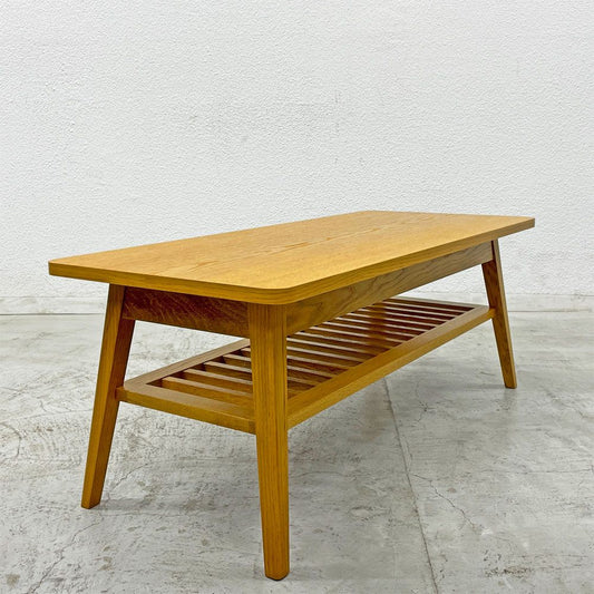 パシフィックファニチャーサービス P.F.S. ローテーブル DH TEA TABLE WITH SHELF マガジンラック付き シェルフ Sサイズ ナラ材 ライトブラウン 定価70,400円 美品 〓