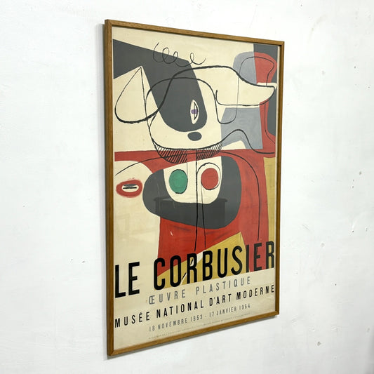 ル・コルビジェ Le Corbusier, Oeuvre Plastique, Musée National d'Art Moderne, 1953 ムルロ工房 ビンテージリトグラフポスター フレーム付 ル・コルビュジエ 展覧会 希少 ●